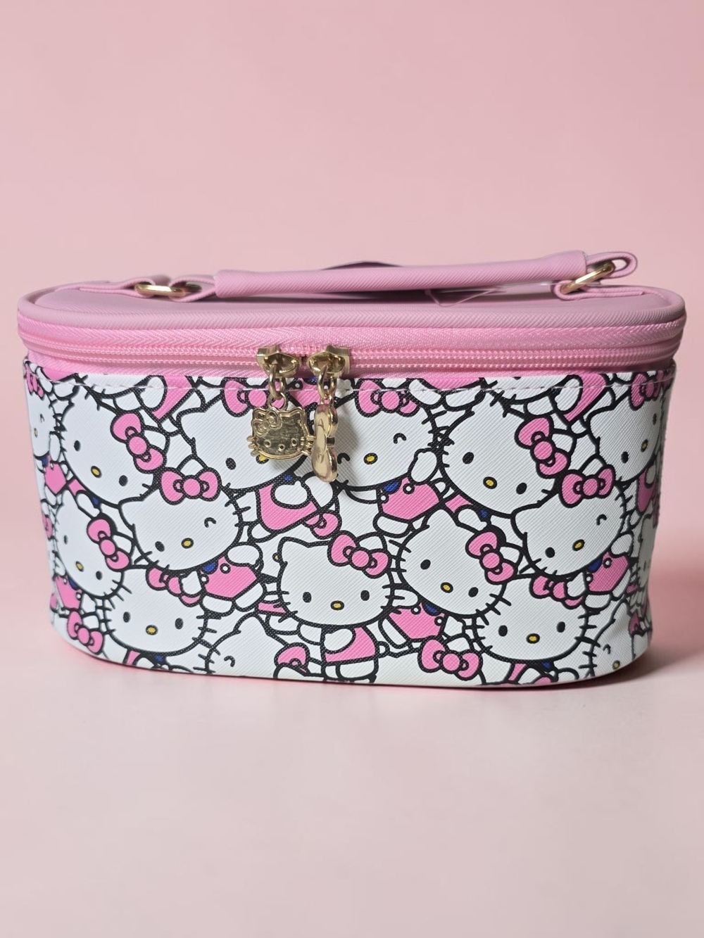 Hello Kitty Pink Allover Print Vanity Cosmetic Makeup Train Case Nwt
